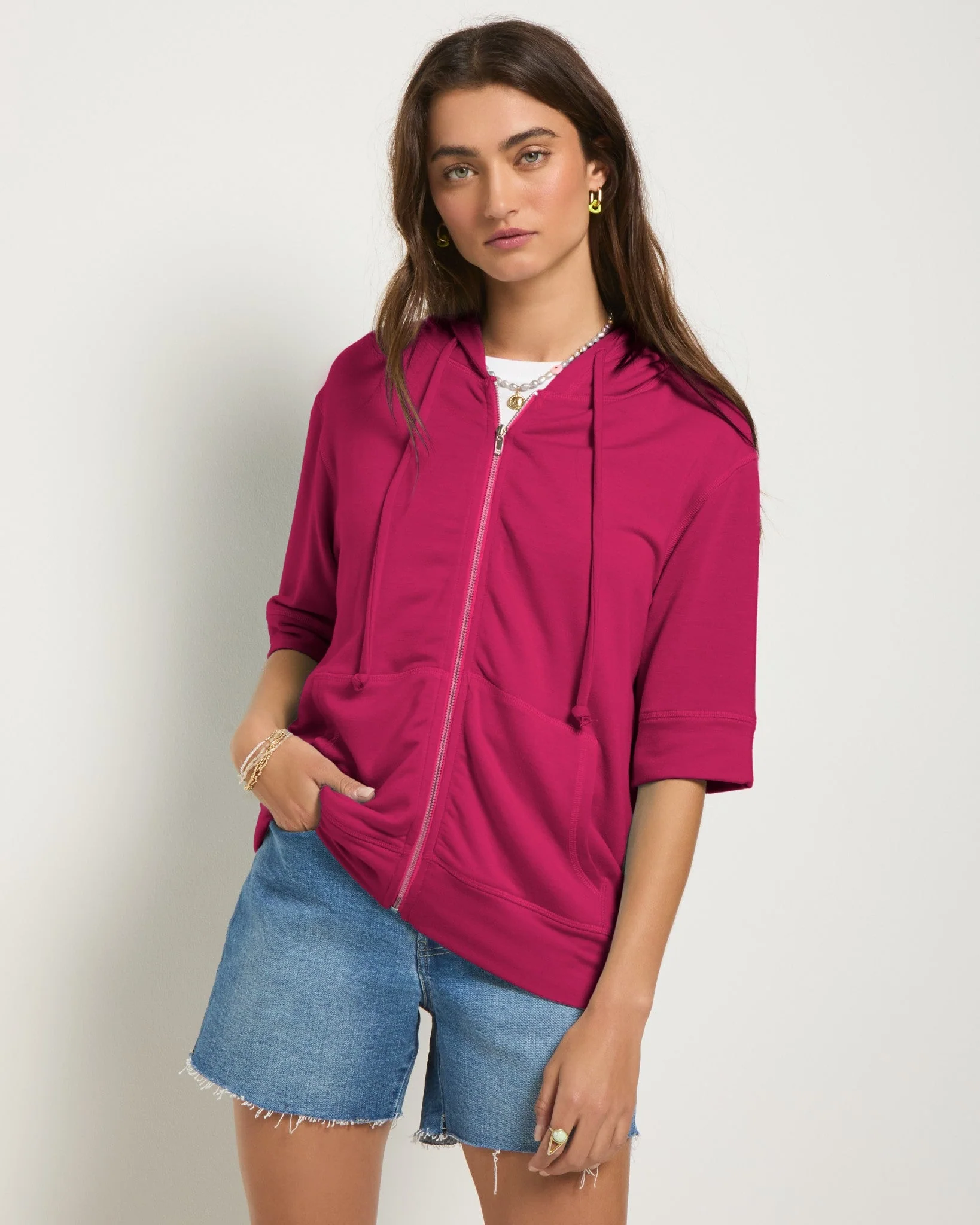 Short Sleeve Zip Hoodie - Image 3