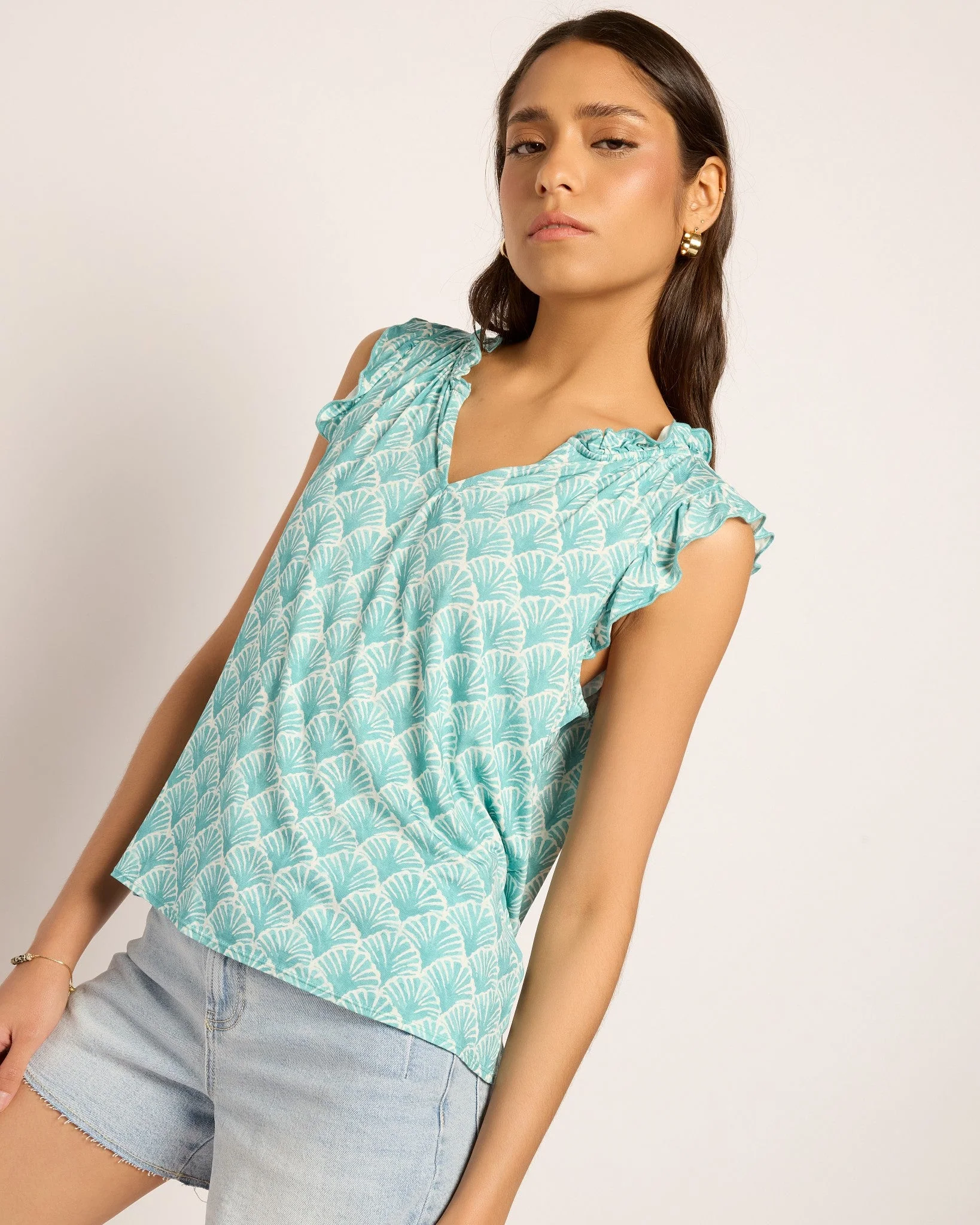 Macy Printed Ruffle Knit Top - Image 5