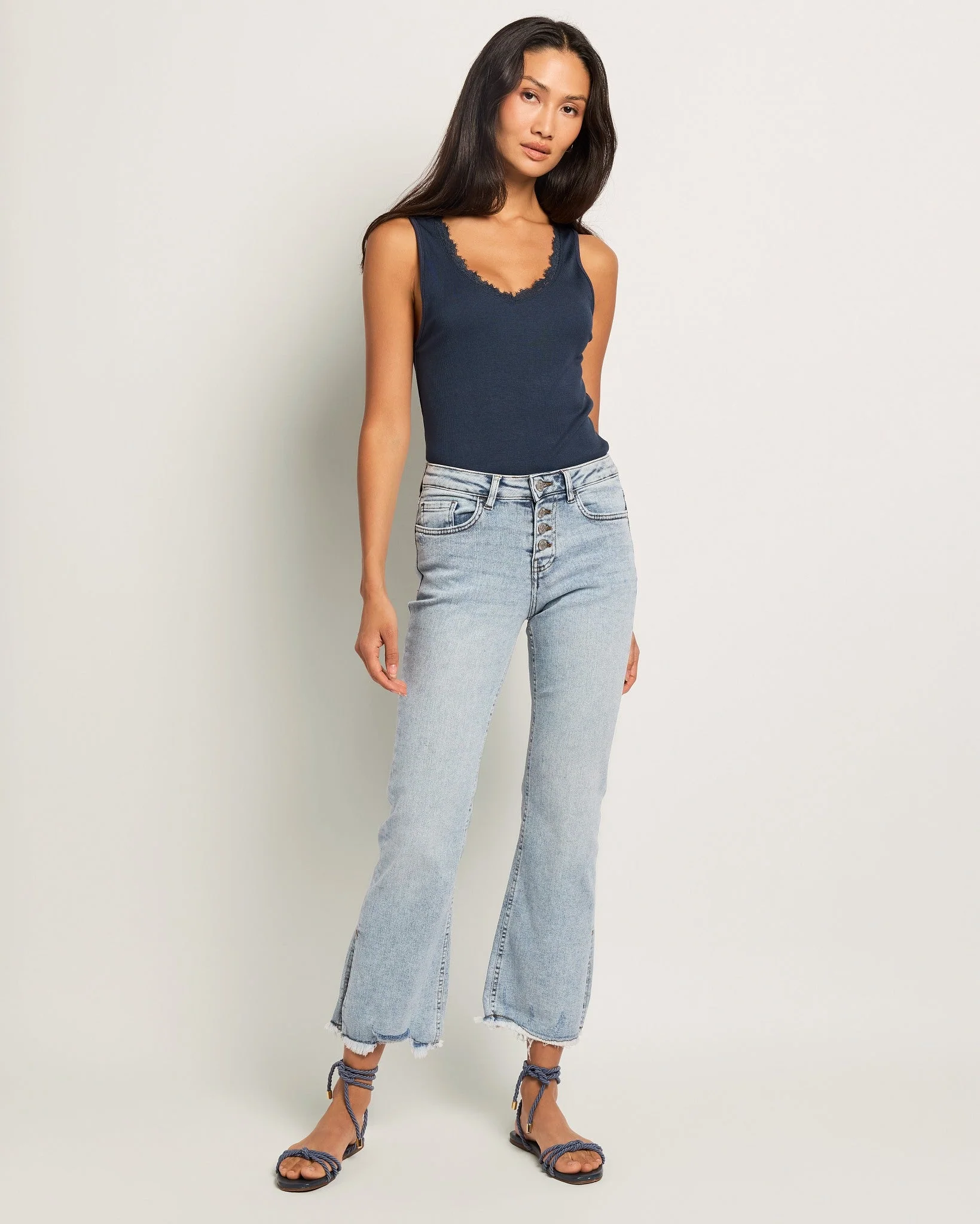 Mid Rise Cropped Side Slit Jeans
