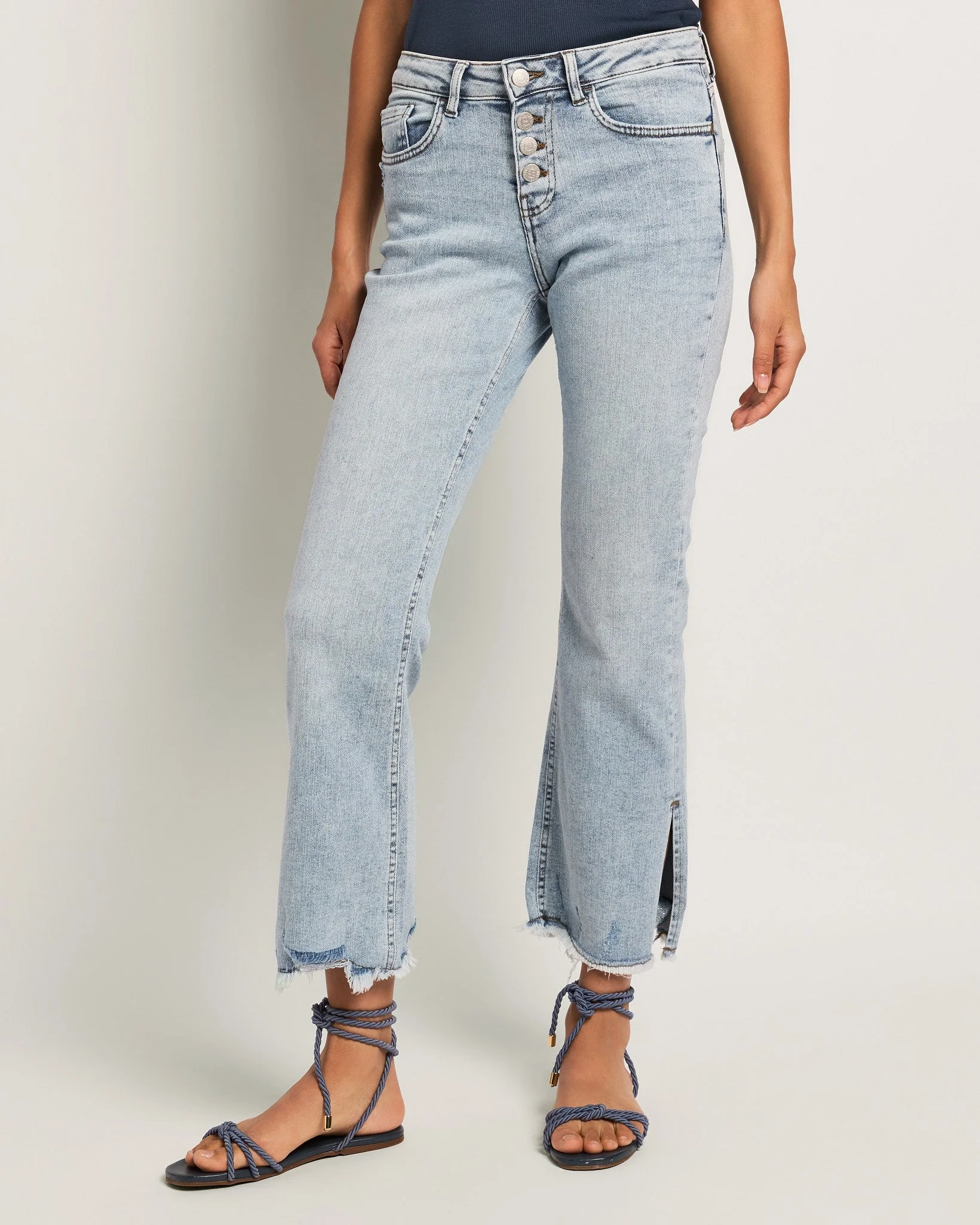 Mid Rise Cropped Side Slit Jeans - Image 2