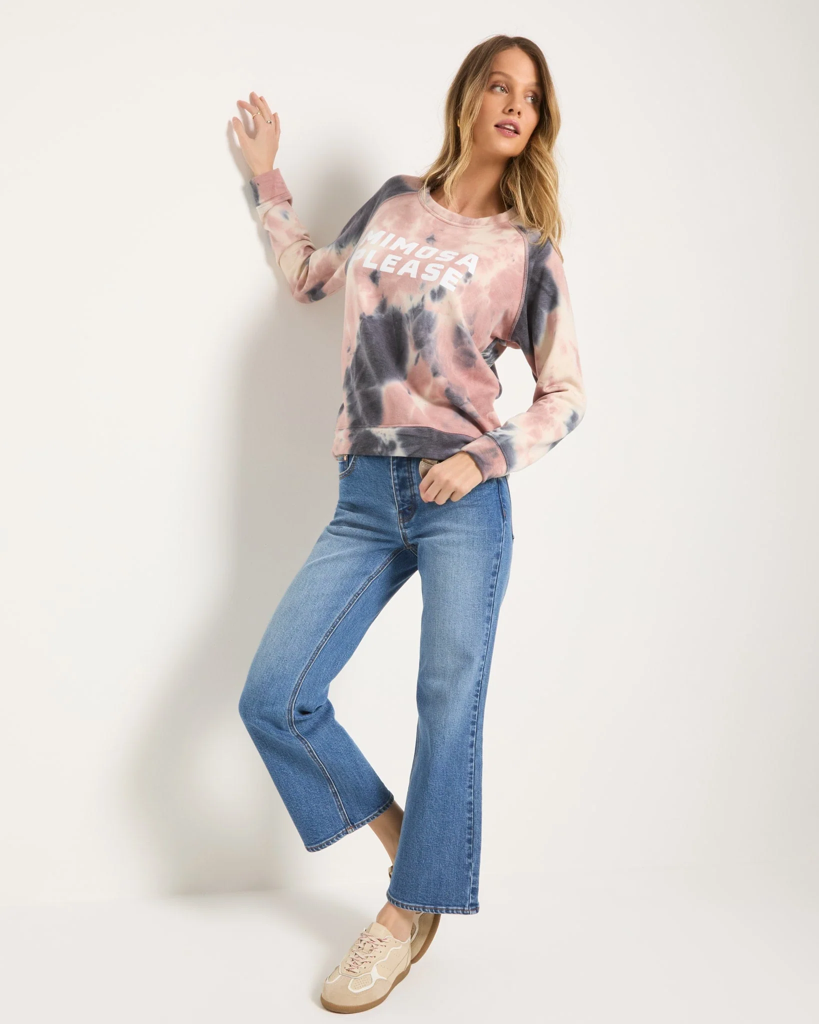 "Mimosa Please" Tie Dye Graphic Pullover - Image 3