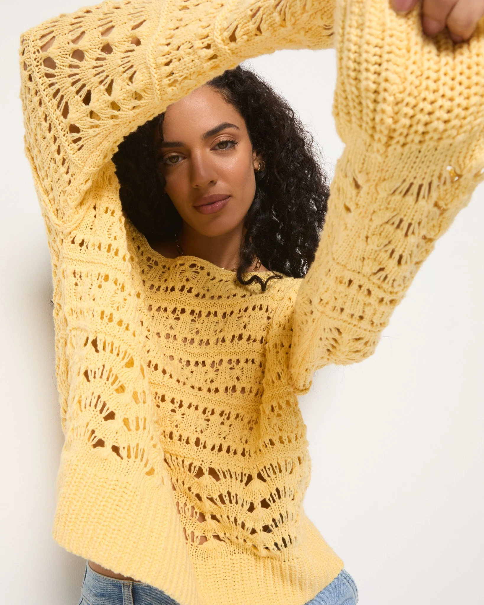 Sage Off Shoulder Pointelle Sweater - Image 14