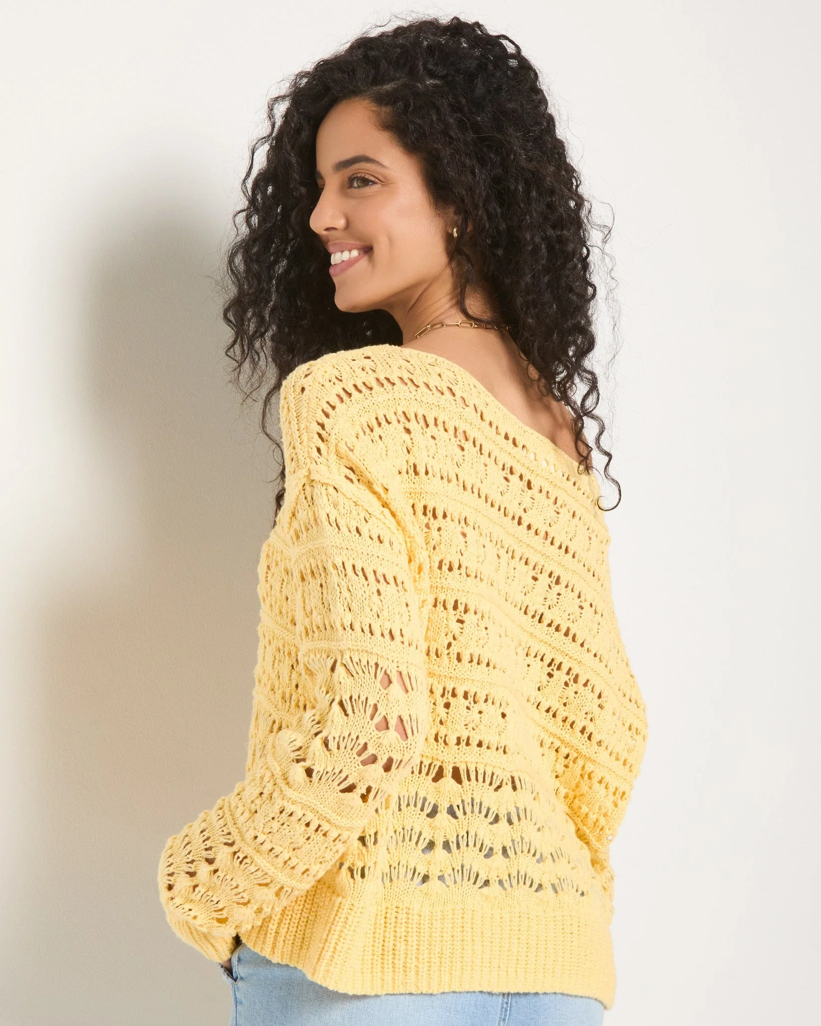 Sage Off Shoulder Pointelle Sweater - Image 3