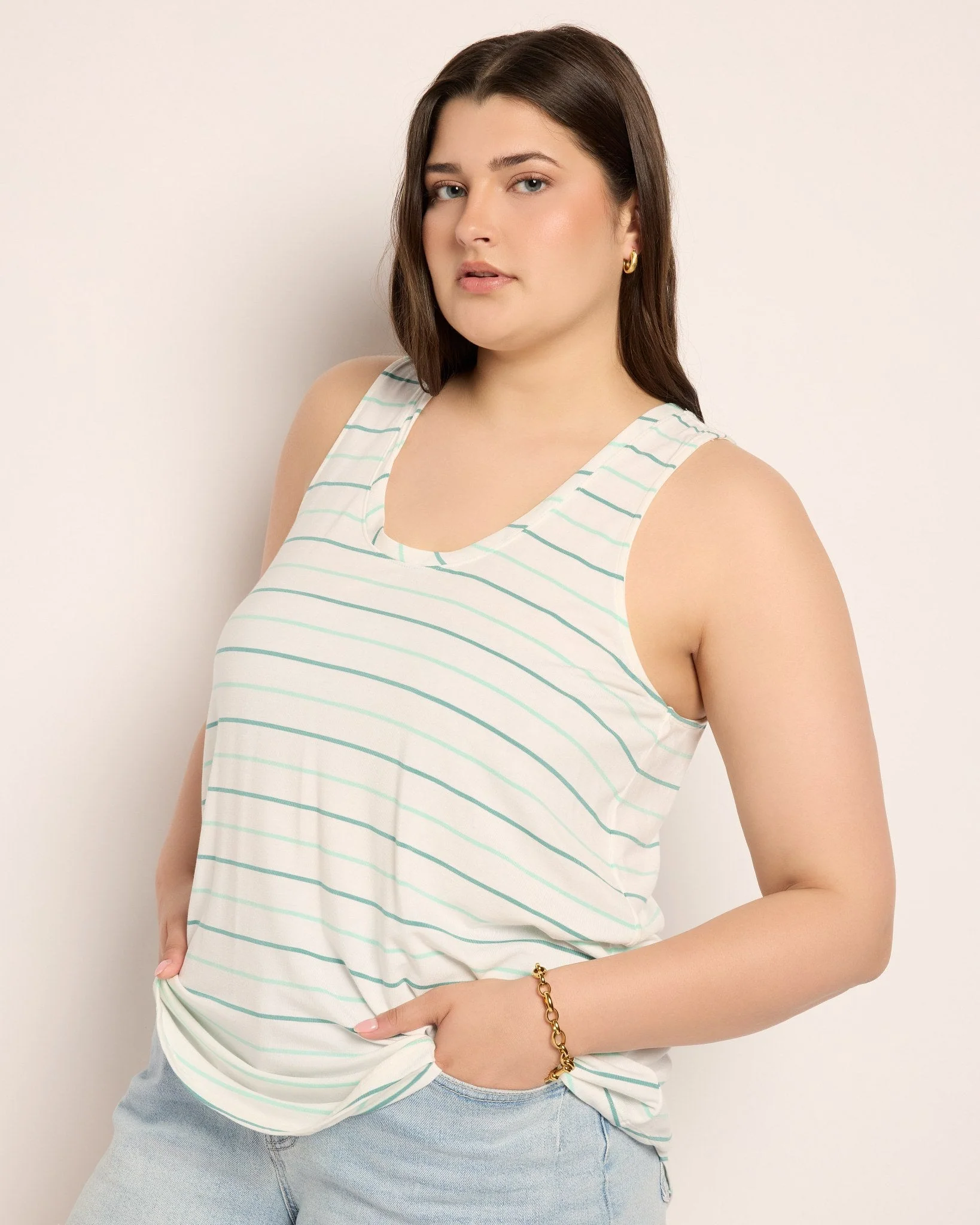 Plus Size Surfside Stripe Scoop Tank - Image 5