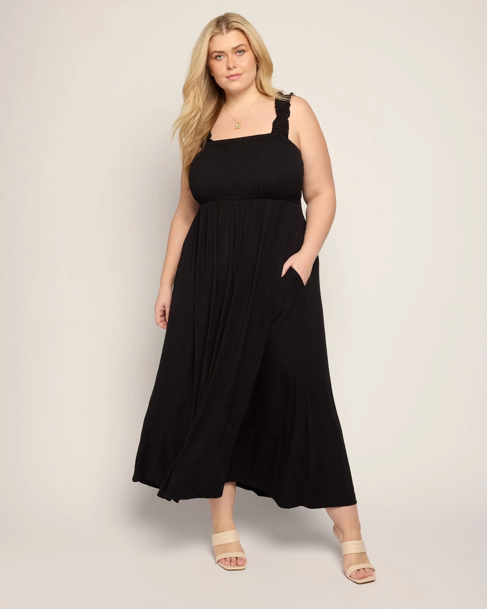 Plus Size Westbreeze Solid Smocked Maxi Dress